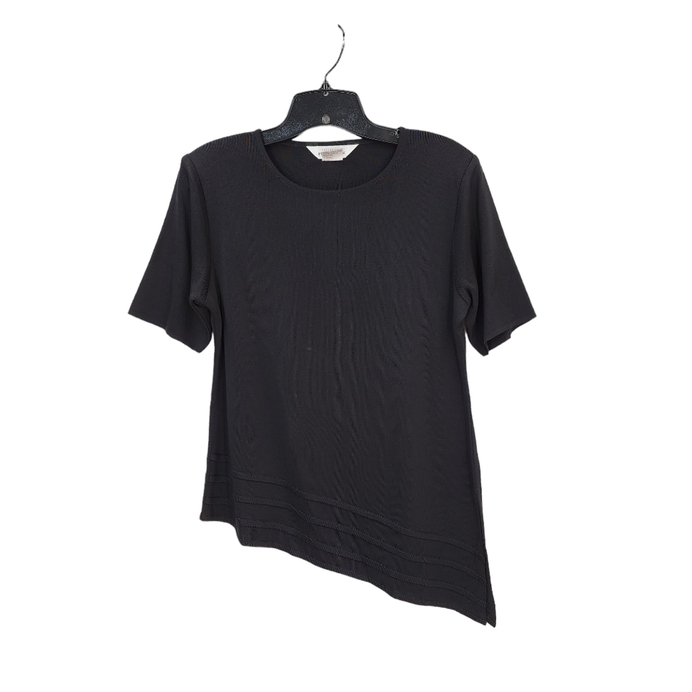 Misook Women's Short Sleeve Asymmetric Hem Top Black - S